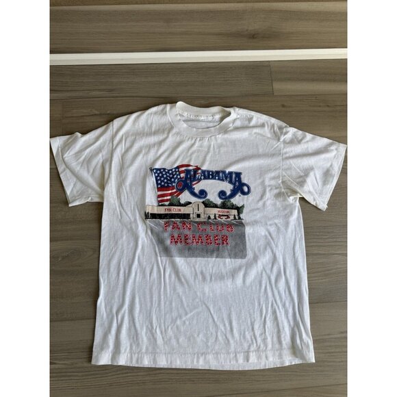 VINTAGE Alabama Fan Club Shirt Mens Small / Womens M White 90s Single Stitch Tee - Picture 1 of 10